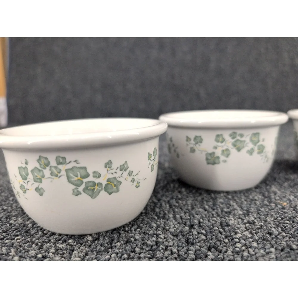 Corelle Coordinates Ramekin Set Green Ivy White Stoneware 7oz Vintage 4pc